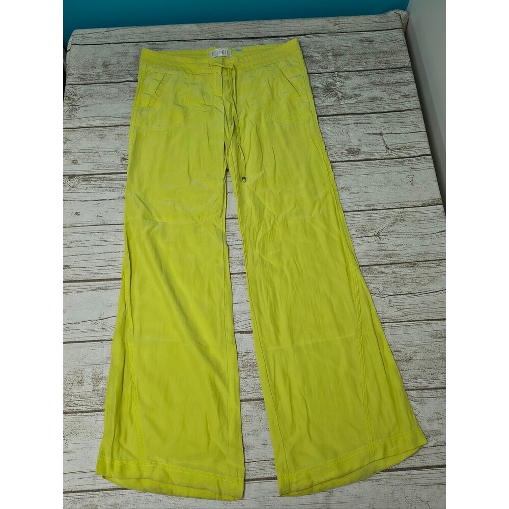 Georgie Yellow Green 100% Silk Wide Leg Pants Size 6